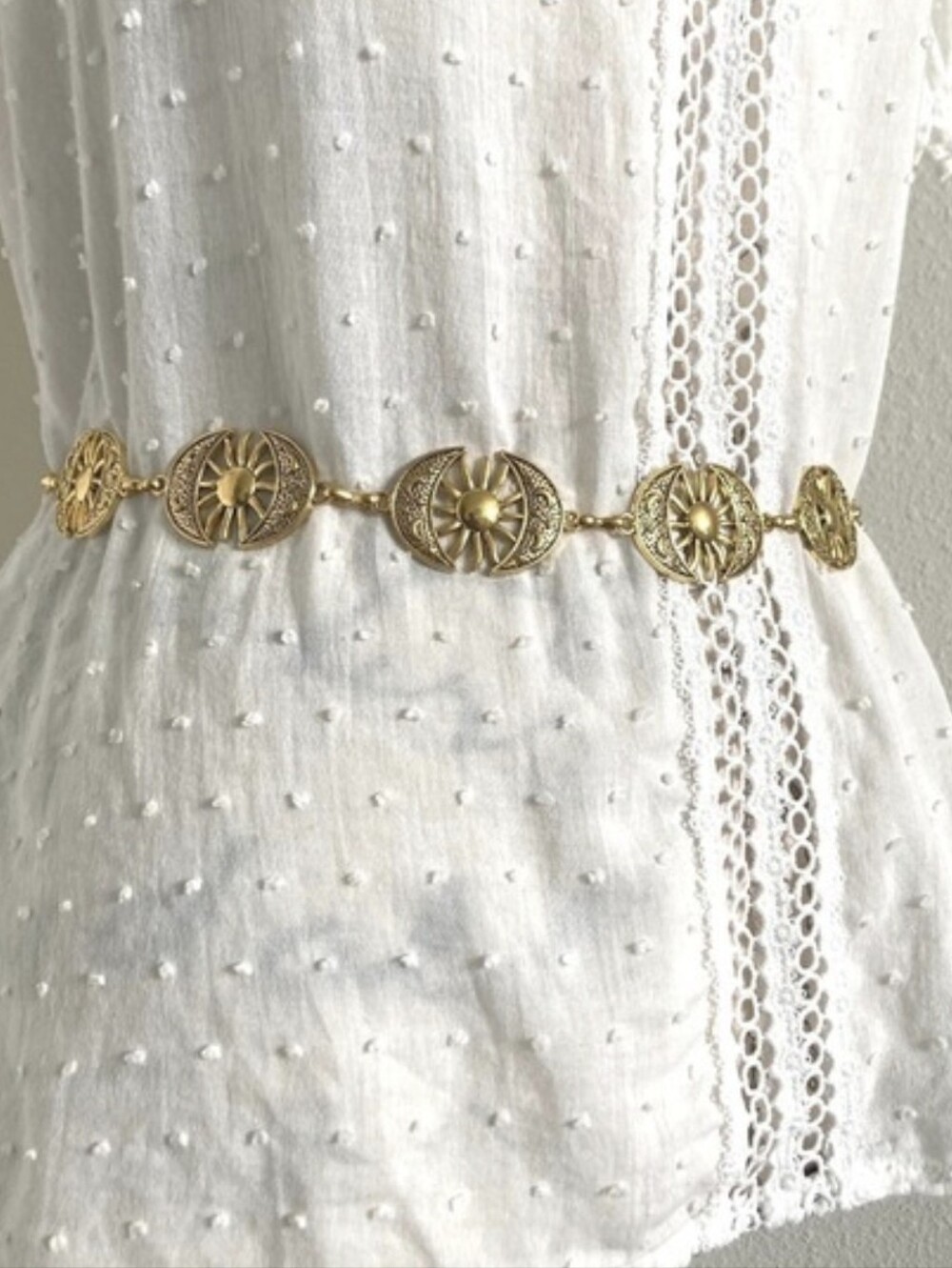 Gold Concho Chunky Sun Moon Chain waist Belt XS to XL Medallion boho Celestial - Picture 8 of 14